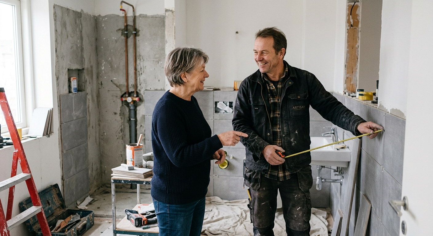 Artisan électricien et plombier qualifié pour chantier de salle de bain à Saint-Gratien