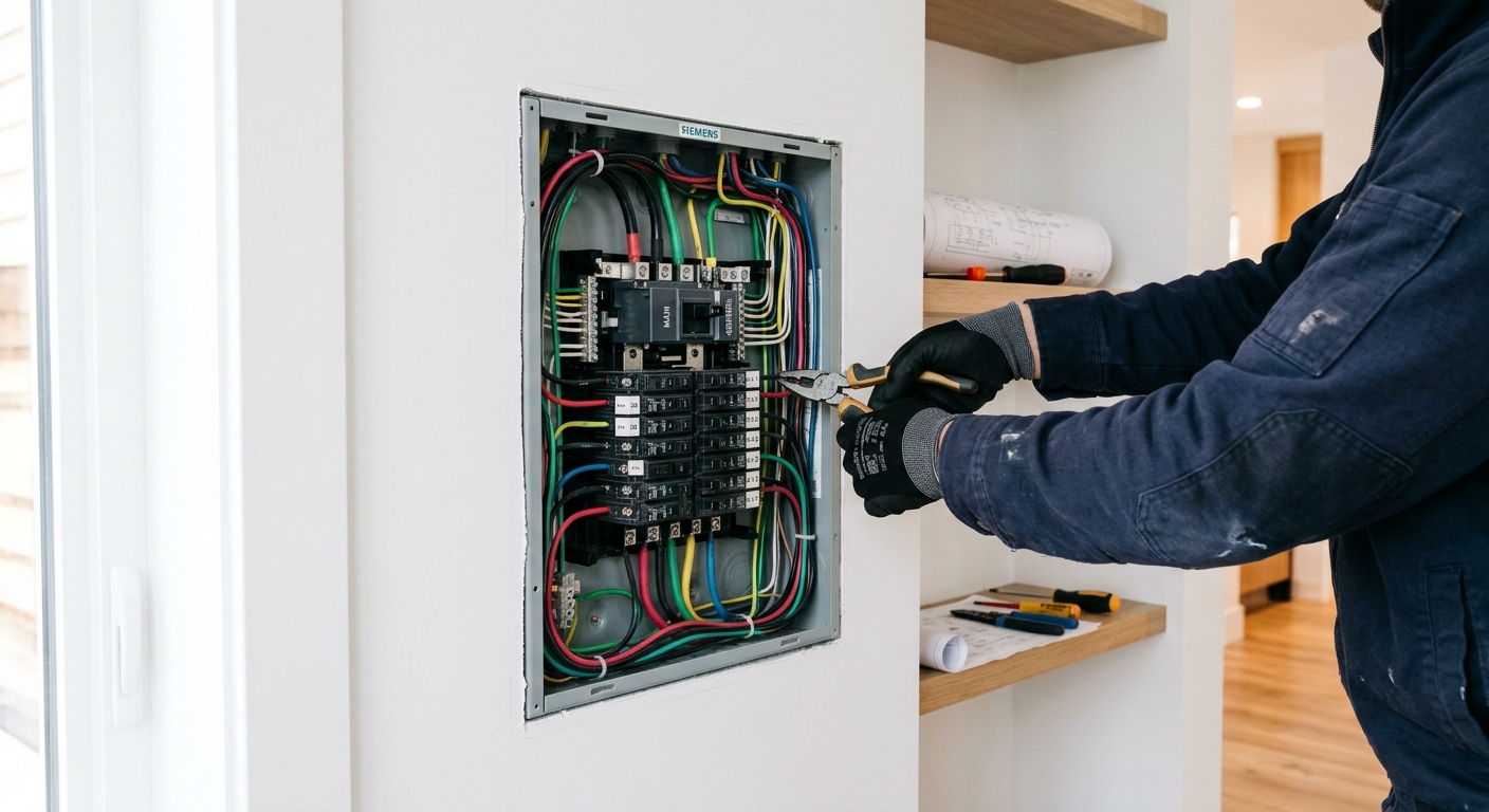 Artisan électricien C H ELEC réalisant une installation électrique conforme à Saint-Gratien